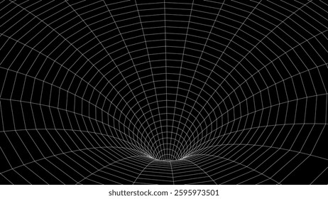 Abstract wireframe tunnel. Light science wormhole. Vector 3D portal grid. Futuristic fantasy funnel.