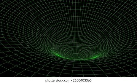 Abstract wireframe tunnel. Light science wormhole. Vector 3D portal grid. Futuristic fantasy funnel.