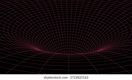 Túnel de estructura Abstractas. Agujero de gusano de la ciencia ligera. Vector de rejilla de portal 3D. Embudo de fantasía futurista.