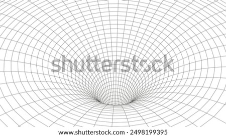Abstract wireframe tunnel. Light science wormhole. Vector 3D portal grid. Futuristic fantasy funnel.