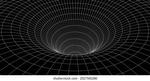 Abstract wireframe tunnel. Science wormhole. Vector 3D portal grid. Futuristic fantasy funnel.