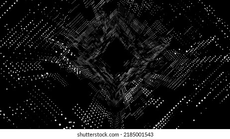 Abstract wireframe tunnel. Vector black wormhole. 3D portal grid. Futuristic fantasy funnel.