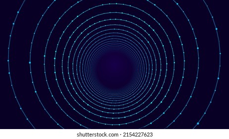Abstract wireframe tunnel. Vector blue wormhole. 3D portal grid. Futuristic fantasy funnel. svg