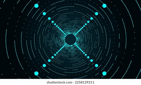 Abstract wireframe tunnel. Vector blue wormhole. 3D portal grid. Futuristic fantasy funnel.