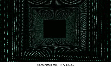 Abstract wireframe tunnel. Vector green wormhole. 3D portal grid. Futuristic fantasy funnel.