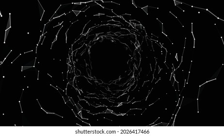 Abstract wireframe tunnel. Vector wormhole. 3D portal grid. Futuristic fantasy funnel.