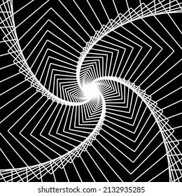 Abstract wireframe tunnel. The white line rotates on the black background. Vector illustration.