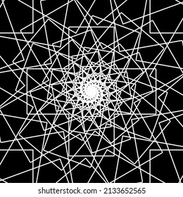 Abstract wireframe tunnel. The white line rotates cards on the black background. Vector illustration.