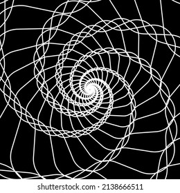 Abstract wireframe tunnel. The white line star rotates on the black background. Vector illustration.