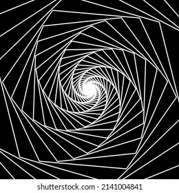 Abstract wireframe tunnel. The white line rotates on the black background. Vector illustration.