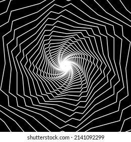 Sinopsis del túnel de alambre. La línea blanca gira sobre el fondo negro. Ilustración vectorial.