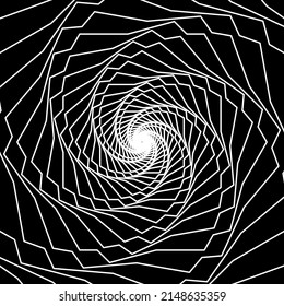 Abstract wireframe tunnel. The white line rotates on the black background. Vector illustration.