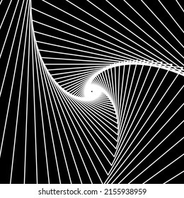 Abstract wireframe tunnel. The white line rotates on the black background. Vector illustration.