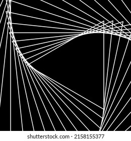 Abstract wireframe tunnel. The white line rotates on the black background. Vector illustration.