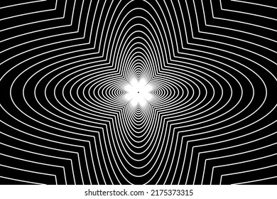 Abstract wireframe tunnel. The white line flower on the black background. Vector illustration.
