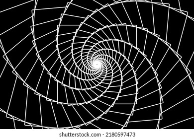 Abstract wireframe tunnel. The white line rotates on the black background. Vector illustration.