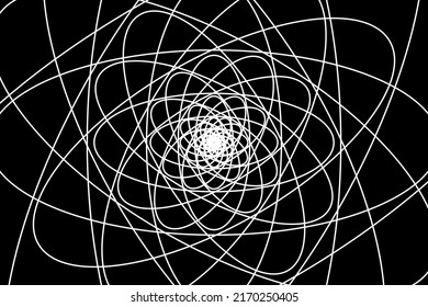 Abstract wireframe tunnel. The white wave lines circle the flower on the black background.