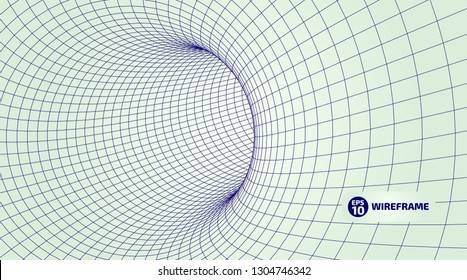 Abstract wireframe tunnels. 3D illustration of a landscape concept. Digital cyberspace in the performance of lines and points | EPS10 Vector.
