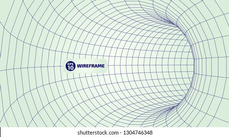 Abstract wireframe tunnels. 3D illustration of a landscape concept. Digital cyberspace in the performance of lines and points | EPS10 Vector.