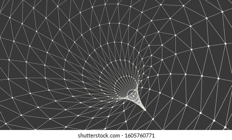 Abstract wireframe tunnels. 3D illustration of a landscape concept. Digital cyberspace in the performance of lines and points | EPS10 Vector.