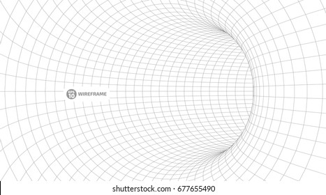 Abstract wireframe tunnels. 3D illustration of a landscape concept. Digital cyberspace in the performance of lines and points | EPS10 Vector.