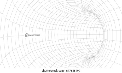 Abstract wireframe tunnels. 3D illustration of a landscape concept. Digital cyberspace in the performance of lines and points | EPS10 Vector.