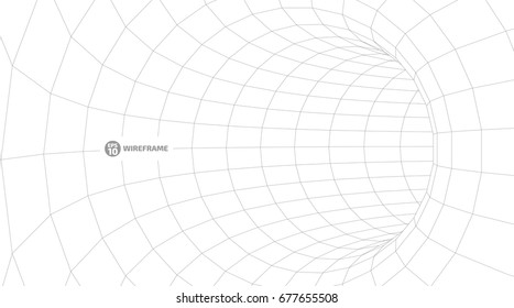 Abstract wireframe tunnels. 3D illustration of a landscape concept. Digital cyberspace in the performance of lines and points | EPS10 Vector.