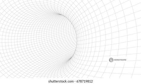 Abstract wireframe tunnels. 3D illustration of a landscape concept. Digital cyberspace in the performance of lines and points | EPS10 Vector.