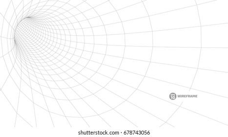 Abstract wireframe tunnels. 3D illustration of a landscape concept. Digital cyberspace in the performance of lines and points | EPS10 Vector.