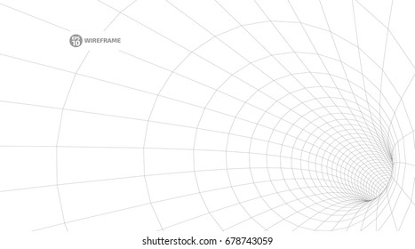 Abstract wireframe tunnels. 3D illustration of a landscape concept. Digital cyberspace in the performance of lines and points | EPS10 Vector.