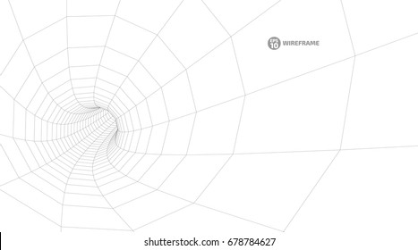Abstract wireframe tunnels. 3D illustration of a landscape concept. Digital cyberspace in the performance of lines and points | EPS10 Vector.