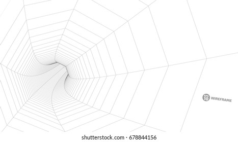 Abstract wireframe tunnels. 3D illustration of a landscape concept. Digital cyberspace in the performance of lines and points | EPS10 Vector.