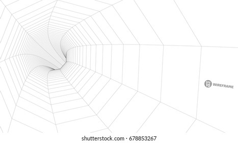 Abstract wireframe tunnels. 3D illustration of a landscape concept. Digital cyberspace in the performance of lines and points | EPS10 Vector.