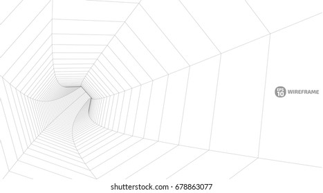 Abstract wireframe tunnels. 3D illustration of a landscape concept. Digital cyberspace in the performance of lines and points | EPS10 Vector.