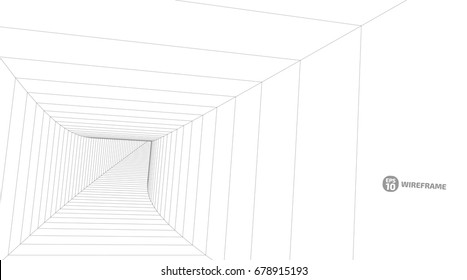 Abstract wireframe tunnels. 3D illustration of a landscape concept. Digital cyberspace in the performance of lines and points | EPS10 Vector.