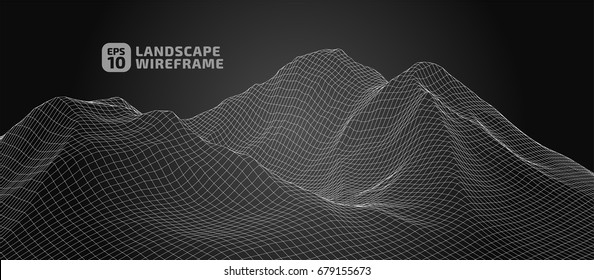 Abstract wireframe tunnels. 3D illustration of a landscape concept. Digital cyberspace in the performance of lines and points | EPS10 Vector.