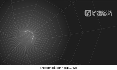Abstract wireframe tunnels. 3D illustration of a landscape concept. Digital cyberspace in the performance of lines and points | EPS10 Vector.