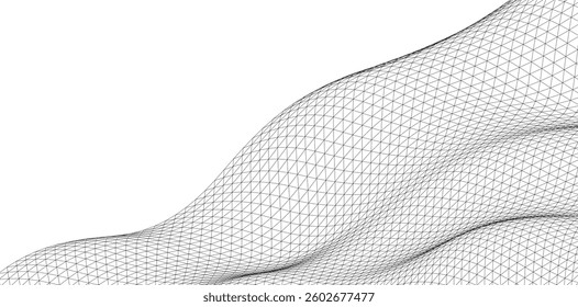 Abstract Wireframe Waves - Futuristic Geometric Mesh Background - Vector Illustration
