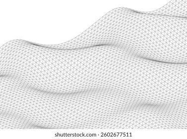 Abstract Wireframe Waves - Futuristic Geometric Mesh Background - Vector Illustration
