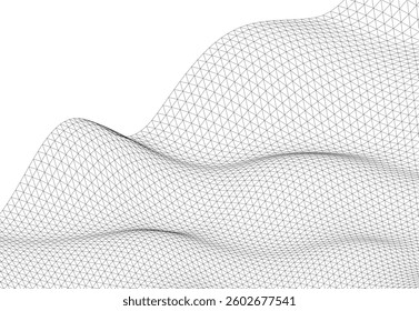 Abstract Wireframe Waves - Futuristic Geometric Mesh Background - Vector Illustration
