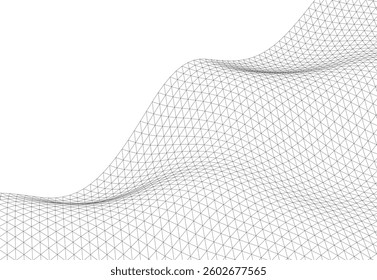 Abstract Wireframe Waves - Futuristic Geometric Mesh Background - Vector Illustration
