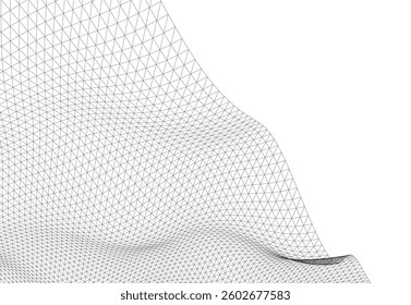 Abstract Wireframe Waves - Futuristic Geometric Mesh Background - Vector Illustration
