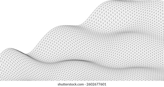 Abstract Wireframe Waves - Futuristic Geometric Mesh Background - Vector Illustration
