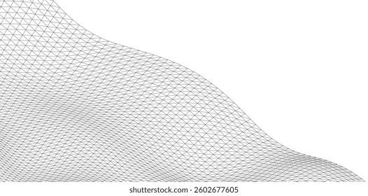 Abstract Wireframe Waves - Futuristic Geometric Mesh Background - Vector Illustration
