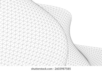 Abstract Wireframe Waves - Futuristic Geometric Mesh Background - Vector Illustration
