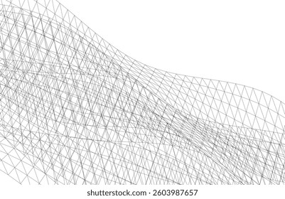 Abstract Wireframe Waves - Futuristic Geometric Mesh Background - Vector Illustration
