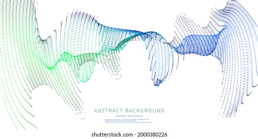 Abstract wireframe wavy grid on color white  background. Futuristic surface polygonal concept. Vector banner with dots and lines combination.
