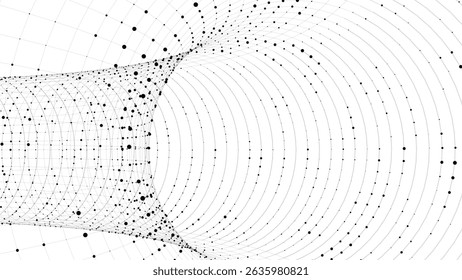 Abstract wireframe white tunnel. Vector wormhole. 3D portal. Futuristic fantasy funnel.