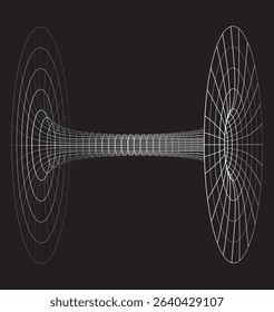 Abstract Wireframe Wormhole or Space-Time Tunnel on Black Background for Scientific and Futuristic Concepts