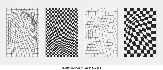 Abstract wireframes, cyberpunk elements and perspective black grids and spheres. Surreal geometric retro futuristic set. Psychedelic y2k shapes. Rave vector elements and signs in trendy psychedelic.